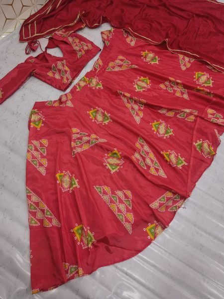 Iconic Red Designer Chinon Silk Lehenga with Heavy Can-Can and 4 Meter Flair Designer Lehenga Choli