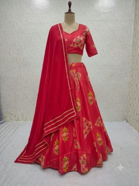 Iconic Red Designer Chinon Silk Lehenga with Heavy Can-Can and 4 Meter Flair Designer Lehenga Choli