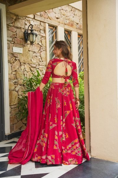Iconic Red Designer Chinon Silk Lehenga with Heavy Can-Can and 4 Meter Flair Designer Lehenga Choli