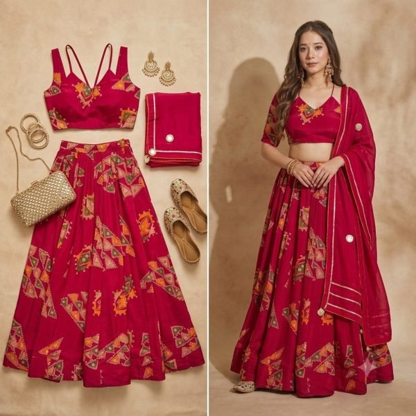 Iconic Red Designer Chinon Silk Lehenga with Heavy Can-Can and 4 Meter Flair Designer Lehenga Choli