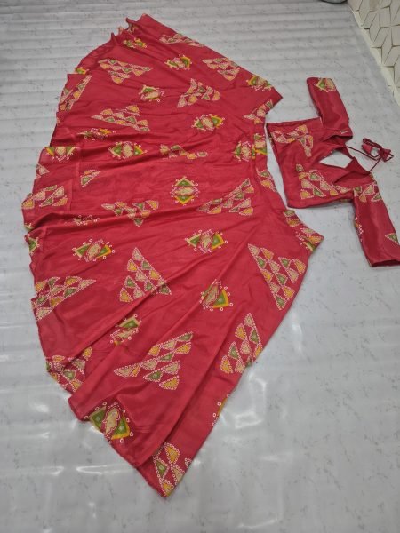Iconic Red Designer Chinon Silk Lehenga with Heavy Can-Can and 4 Meter Flair Designer Lehenga Choli