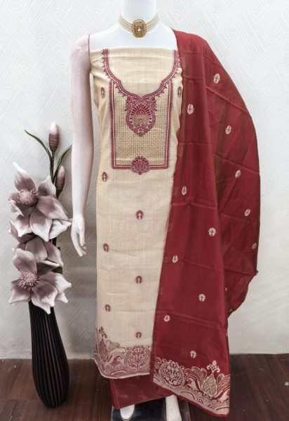 Iconic Red Designer Jacquard Kurta with Jamdaani Dupatta Color Set Matching Dress Material Wholesale