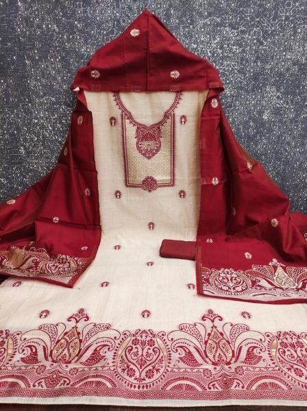 Iconic Red Designer Jacquard Kurta with Jamdaani Dupatta Color Set Matching Dress Material Wholesale