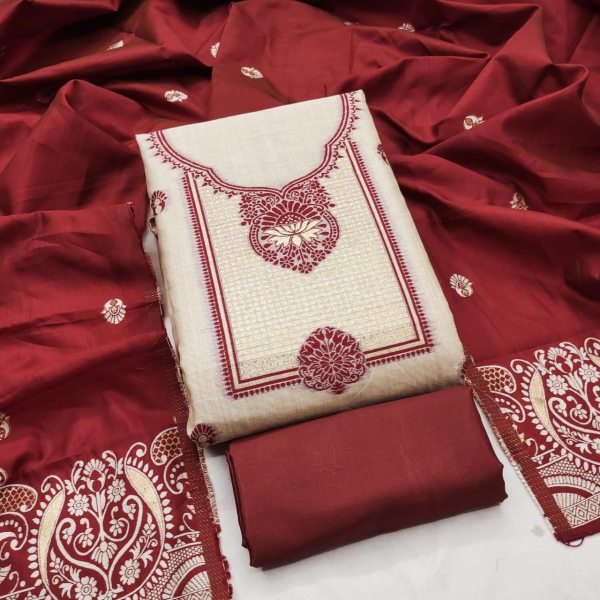 Iconic Red Designer Jacquard Kurta with Jamdaani Dupatta Color Set Matching Dress Material Wholesale