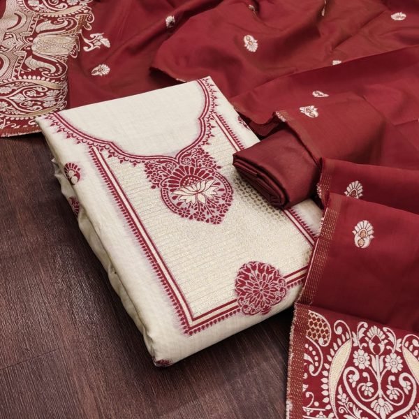 Iconic Red Designer Jacquard Kurta with Jamdaani Dupatta Color Set Matching Dress Material Wholesale