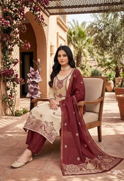 Iconic Red Designer Jacquard Kurta with Jamdaani Dupatta Color Set Matching Dress Material Wholesale