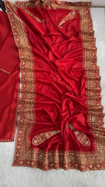 Iconic Red Party Wear Crepe Silk Kurti Palazzo Set with Embroidered Dupatta Ready To Wear Collection