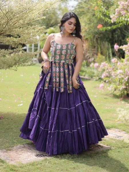 Iconic Royal Purple Designer Kora Cotton Lehenga with Handmade Kutchi Patchwork  Lehenga