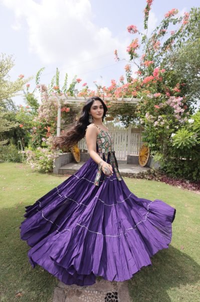 Iconic Royal Purple Designer Kora Cotton Lehenga with Handmade Kutchi Patchwork Navratri Lehnega Choli