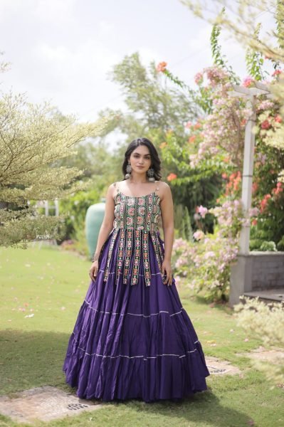 Iconic Royal Purple Designer Kora Cotton Lehenga with Handmade Kutchi Patchwork Navratri Lehnega Choli