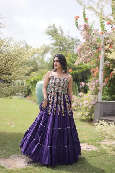 Iconic Royal Purple Designer Kora Cotton Lehenga with Handmade Kutchi Patchwork Navratri Lehnega Choli