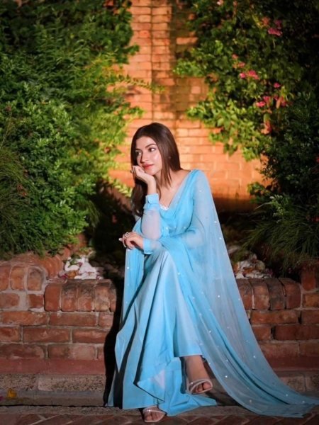 Iconic Sky Blue Designer Faux Georgette Embroidered Top with Bootcut Palazzo at Wholesale Rate Ready To Wear Collection
