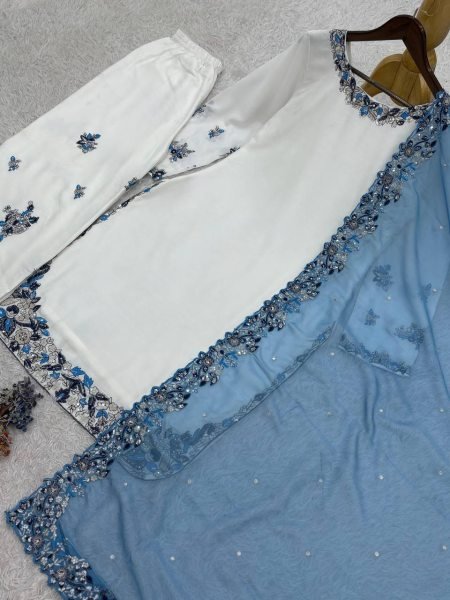 Iconic White Heavy Rayon Cotton Palazzo Suit Set for Women Festive Wear Ready To Wear Collection