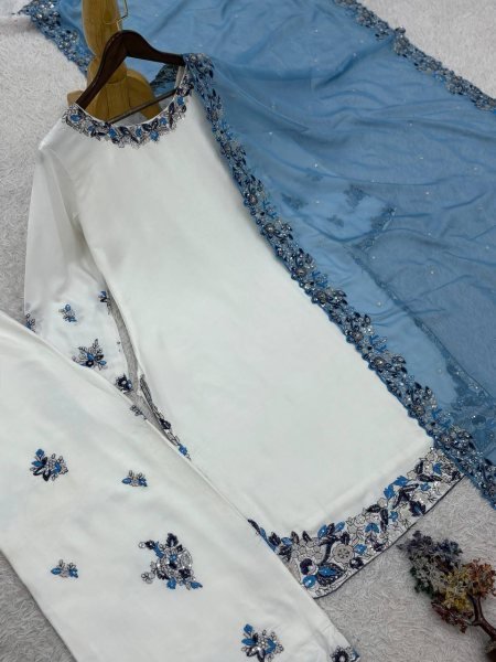 Iconic White Heavy Rayon Cotton Palazzo Suit Set for Women Festive Wear Ready To Wear Collection