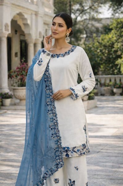Iconic White Heavy Rayon Cotton Palazzo Suit Set for Women Festive Wear Ready To Wear Collection