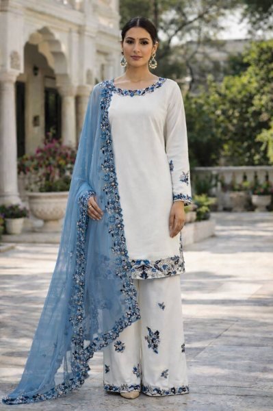 Iconic White Heavy Rayon Cotton Palazzo Suit Set for Women Festive Wear Ready To Wear Collection