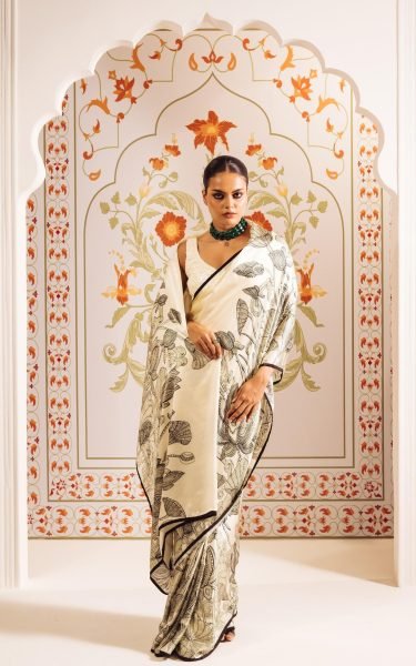 Iconic White Japan Satin Digital Print Saree for Women with Blouse Piece Printed Cotton Sarees Wholesale