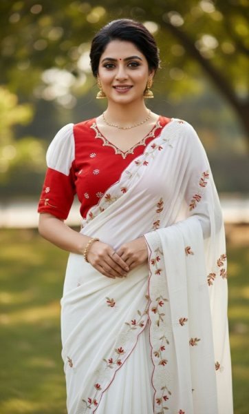 Iconic White Red Georgette Saree with Cutdana Handwork Blouse for Wedding Georgette Sarees Wholesale