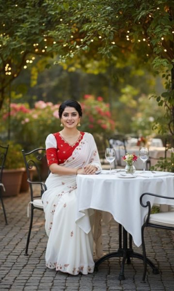 Iconic White Red Georgette Saree with Cutdana Handwork Blouse for Wedding Georgette Sarees Wholesale
