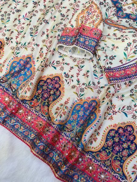 Iconic White Soft Chinnon Saree with Handcrafted Mirror and Zari Work for Wedding Printed Cotton Sarees Wholesale