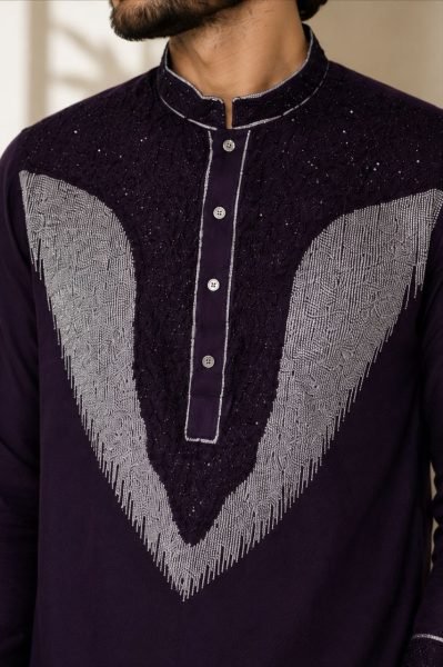 Iconic Wine Lachka Kurta Pajama Set with Beads Work For Wedding  Mens Short Kurta