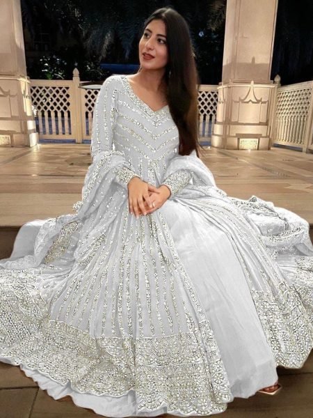 Icy Silver Georgette Lehenga with Net Dupatta Dreamy Festive Style Ready To Wear Collection