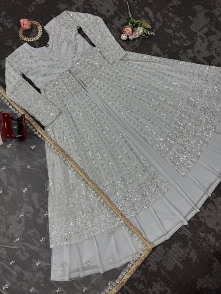 Icy Silver Georgette Lehenga with Net Dupatta Dreamy Festive Style Ready To Wear Collection