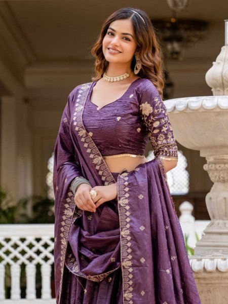 Imperial Purple Crush Silk Lehenga Set with Zari Embroidery Perfect for Festive Nights  Lehenga