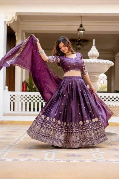Imperial Purple Crush Silk Lehenga Set with Zari Embroidery Perfect for Festive Nights Designer Lehenga Choli