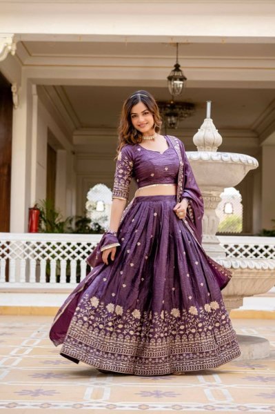 Imperial Purple Crush Silk Lehenga Set with Zari Embroidery Perfect for Festive Nights Designer Lehenga Choli