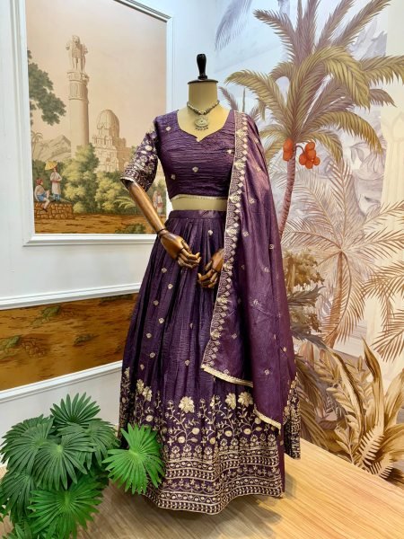 Imperial Purple Crush Silk Lehenga Set with Zari Embroidery Perfect for Festive Nights Designer Lehenga Choli