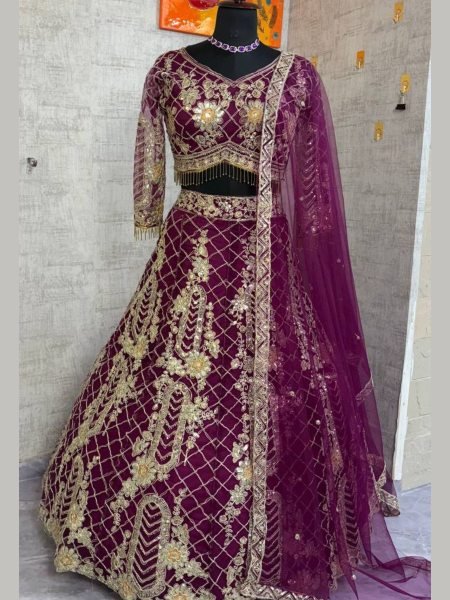 Purple Soft Net Lehenga with Sequins Embroidery Party and Wedding Collection  Lehenga