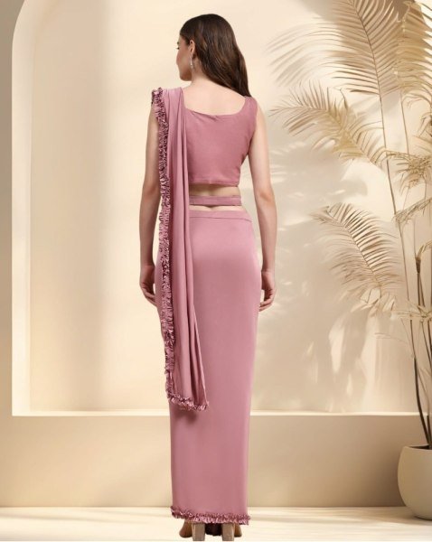 Imported Pink Party Wear Embroidery Work Readymade Saree Ready To Wear Saree 