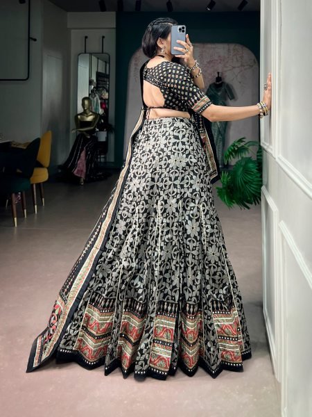 Impressive Black Designer Tasar Silk Navratri Lehenga Choli with Sparkle Lace Work Designer Lehenga Choli