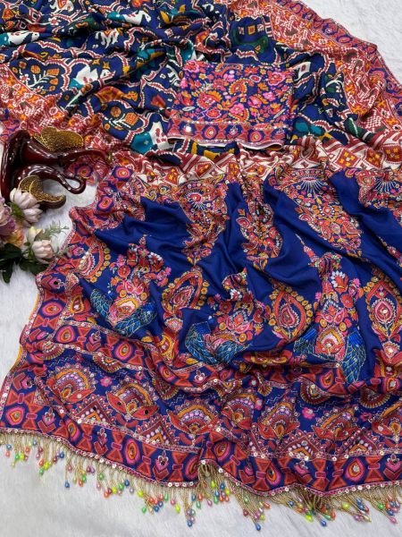 Impressive Blue Soft Chinnon Saree with Gold Zari Real Mirror at Wholesale Rate Bollywood Fancy Sarees Wholesale