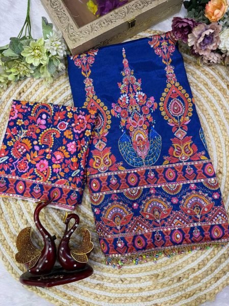 Impressive Blue Soft Chinnon Saree with Gold Zari Real Mirror at Wholesale Rate Bollywood Fancy Sarees Wholesale