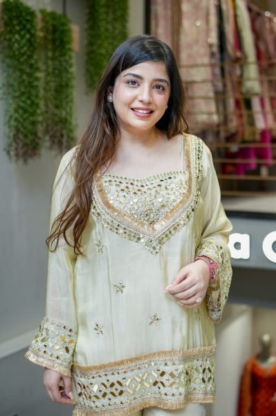 Impressive Cream Boutique Quality Crepe Kurti Pant Set with Designer Embroidery  CO ORD Sets