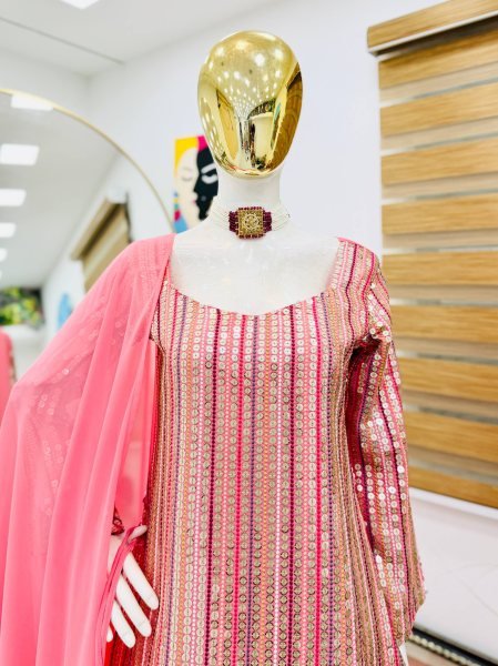 Impressive Fox Georgette Top Plazzo Suit with Embroidered Work Supplier   Ready To Wear Collection