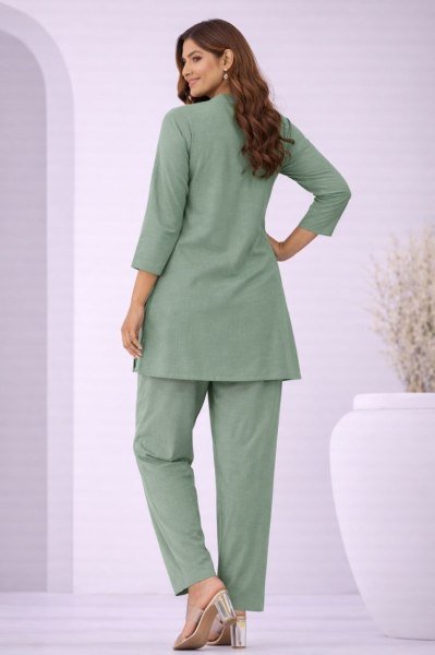 Impressive Green Comfortable Cotton Blend Kurti Set with Matching Pant for Casual Wear CO ORD Sets