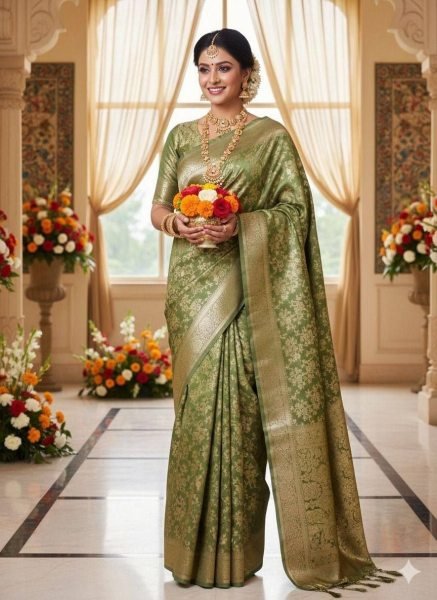 Impressive Green Premium Women s Mercerised Silk Saree with Designer Contrast Pallu Silk Sarees Wholesale
