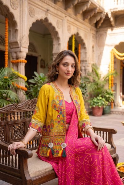 Impressive Hot Pink Ready to Wear Chinon Silk Saree with Mirror Work Koti Set at wholesale Rate Ready To Wear Saree 