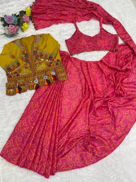 Impressive Hot Pink Ready to Wear Chinon Silk Saree with Mirror Work Koti Set at wholesale Rate Ready To Wear Saree 