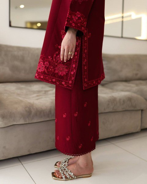 Impressive Maroon Thread Embroidery Kurti Plazzo Cord Set Wholesale Offer Embroidery Kurtis 