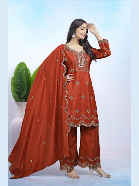 Impressive Natural Crepe Sequence Embroidered Suit Set for Function Wear Ready To Wear Suit