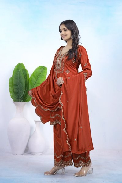 Impressive Natural Crepe Sequence Embroidered Suit Set for Function Wear Ready To Wear Collection