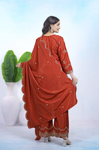 Impressive Natural Crepe Sequence Embroidered Suit Set for Function Wear Ready To Wear Collection