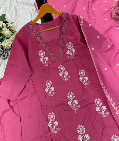Impressive Pink Cotton Flared Kurta   Pant Set with Malmal Dupatta for Daily   Festive Wear Anarkali Kurtis 