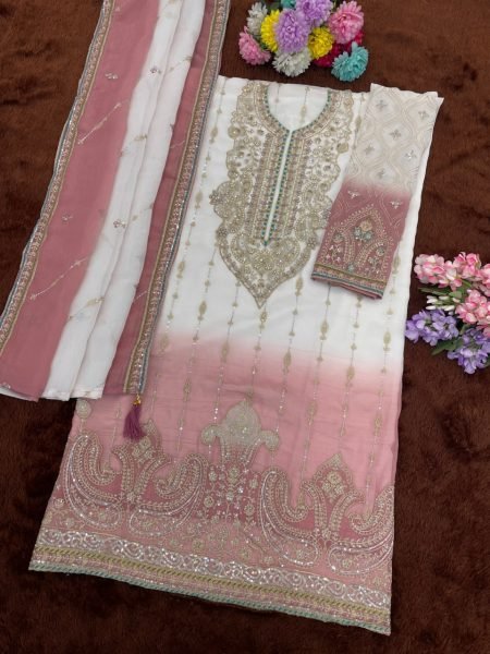 Impressive Pink Crunchy Suit with Designer Embroidery for Celebrations Churidar Salwar Suits Wholesale