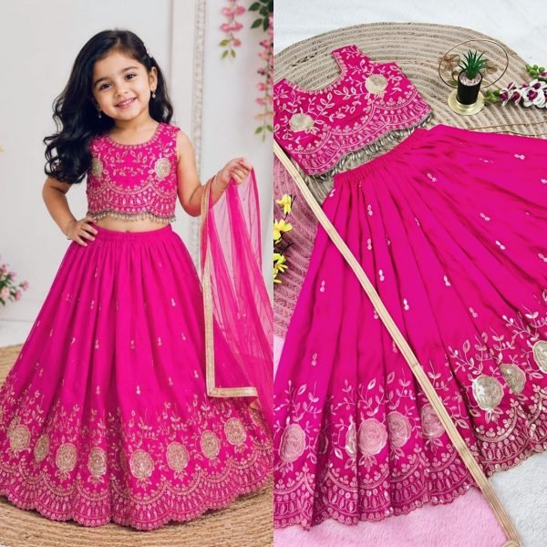 Impressive Pink Designer Sindur Silk Lehenga Set with Net Silk Dupatta At Wholesale Rate Girls Wear