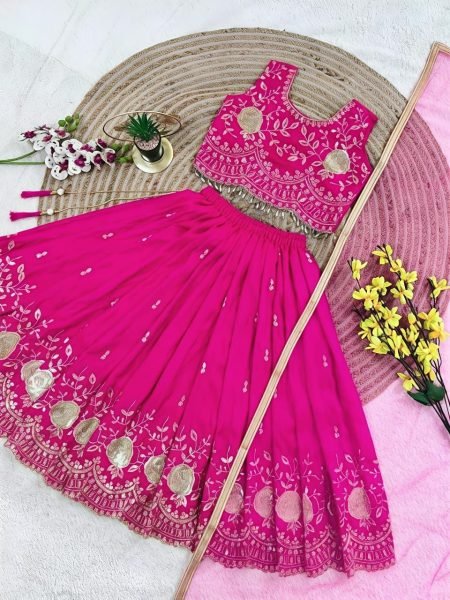 Impressive Pink Designer Sindur Silk Lehenga Set with Net Silk Dupatta At Wholesale Rate Girls Wear